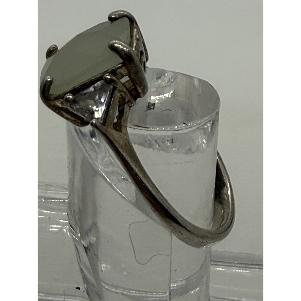 Sterling Jadite Vintage Ring Avon RJ Cushion Cut CZ Side Stones Nice Size 7.75 - Picture 13 of 16